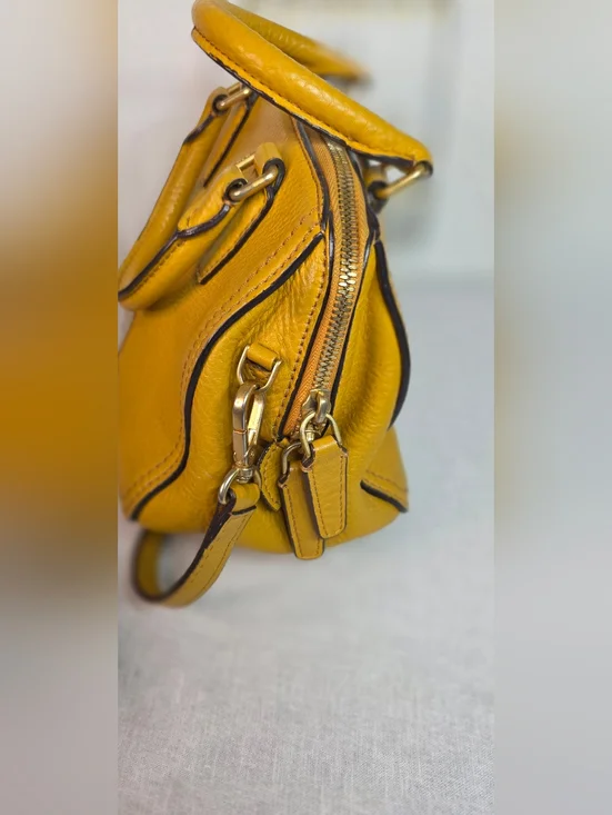 MCM Mustard Yellow Pebbled Leather Crossbody Satchel w/ COA - Picture 4 of 14